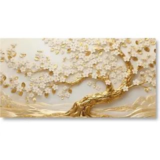 18meng Art Großes Leinwandbilder Wandbilder Modern Weiß Gold XXL Blumen Baum Abstrakt bild auf leinwand Wandkunst Kunstdruck Deko für Wohnzimmer Schlafzimmer Wanddekoration 200x100 cm Ungerahmt