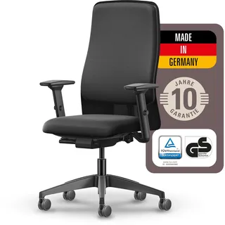 Interstuhl SMART Soft Bürostuhl - Made in Germany mit 10 Jahren Garantie, ergonomischer Drehstuhl mit Polsterrücken & Synchronmechanik, 3D-Armlehnen, Lordosenstütze, TÜV-geprüft, schwarz