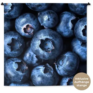 MuchoWow Wandteppich Beeren - Blau - Obst, Quadratisch, Höhe: 3 mm, Wand Teppich Wohnzimmer, Schlafzimmer, 150x150 cm blau Quadratisch | 150 cm x 150 cm x 3 mm