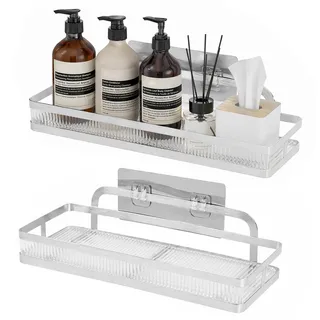 Shengxi 2 Stück Duschhalterung Ohne Bohren, Rostfreie Edelstahl Duschablage, Küche Badezimmer Organizer, Shampoo Halterung für Dusche