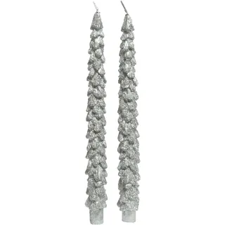 Selezione Varzi Spitzkerzen ca. 26cm 2er Set mit Glitzer Wachs Weihnachtskerzen Tannenbaum Silber/Set 2
