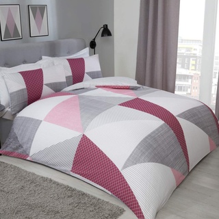 Sleepdown Splice Geometrisches Bettwäsche-Set mit Kissenbezug, weich, pflegeleicht, Polyester-Baumwollmischgewebe, Bettwäsche-Set mit Kissenbezug, Einzelbett, 135 x 200 cm, Pflaumenfarben