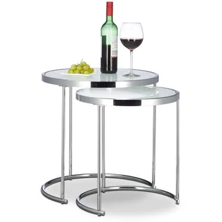 Relaxdays Satztische rund, Chromgestell, 2er Set, modernes Design - Beistelltisch, Jane 50 x 50 x 51 cm