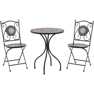 Beliani Balkonset Schwarz Eisen 3-teilig Keramik Mosaik Tisch mit 2 Stühlen Zusammenklappbar Garten Outdoor Terrasse Ausstattung Möbel - Schwarz