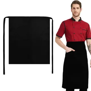 QINGZY Vorbinder Schürze 70 * 70cm, Schwarz Kellnerschürze mit 1 Taschen, Kurz Koch Schürzen, Grillschürze Baristaschürze Taillenschürze Halbschürz Wasserdicht für Kochen Restaurant Garten Backen - 70 cm x 70 cm (95 cm lange Träger)