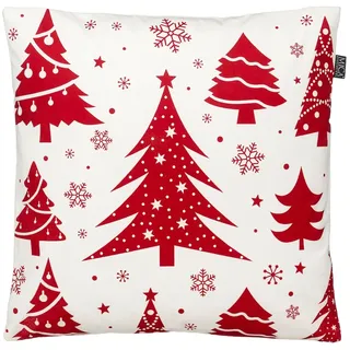 Mica Decorations Weihnachtskissen 45x45cm Samt mit Tannenbaum Muster Weihnachtskissen Sofakissen Winterkissen Dekokissen für Wohnzimmer Schlafzimmer Weiß Rot