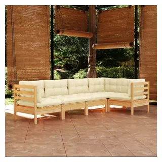 furnicato Gartenlounge-Set Garten-Lounge-Set aus Massivholz Cremeweiß 63,5x63,5x62,5 cm, (1-tlg), Modulare Sitzgruppe mit weichen Kissen für Terrasse und Balkon braun|weiß