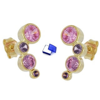 unbespielt Paar Ohrstecker Ohrringe Zirkonia pink-lila 375 Gold 14 x 5 mm inklusive Schmuckbox, Goldschmuck für Damen goldfarben