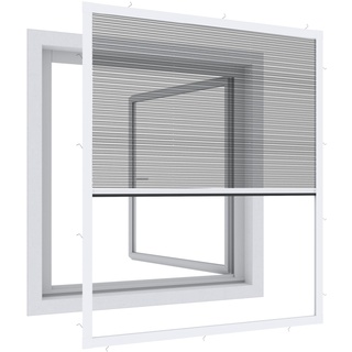 Windhager Expert Plissee Fenster Ultra Flat, Insektenschutz für Fenster, Fliegengitter, Mosquitoschutz, Selbstbausatz 100 x 120 cm, weiß, 03242