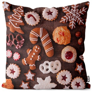 Kissenbezug, VOID (1 Stück), Deko-Kissen Weihnachten Backen Plätzchen Winter Herbst Küche Essen Nikolaus Weihnachtsmann Christstollen Christkind Geschenke Christbaum bunt 60 cm x 60 cm