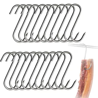 ZXNJA 20 Stück Fleischhaken S Haken,Fleischerhaken,Fleischerhaken Edelstahl,Räucherhaken,S Haken Edelstahl,Fleischerhaken Klein,für Hähnchen,Rippenräuchern(15cm)