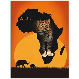 Wandbild ARTLAND "Afrika der schwarze Kontinent" Bilder Gr. B/H: 60 cm x 80 cm, Leinwandbild Wildtiere, 1 St., orange Kunstdrucke als Leinwandbild, Poster, Wandaufkleber in verschied. Größen