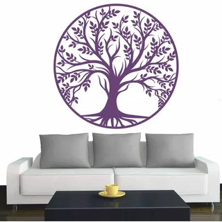INDIGOS UG - Wandtattoo Wohnzimmer - Wandaufkleber Baum des Lebens - 0 - Lebensbaum Weltenbaum - 96x96 cm - Violett - Aufkleber Kinderzimmer Schlafzimmer Küche Badezimmer Büro Dekoration