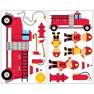 Samunshi® 17x Wandtattoo Feuerwehr Set Wandbilder Kinderzimmer Deko Junge Wandtattoo Kinderzimmer Mädchen Wandsticker Kinderzimmer 2x 41x66cm