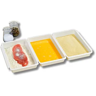3PAGEN® Panier-Set 3-teilig, Panierschalen Set mit 3 Stück, Schalen zum Panieren 27 x 16 x 3,5 cm, Panierstraße Schnitzel, für Fleisch, Fisch und Gemüse, stapelbar, BPA frei - Kunststoff (Weiß)