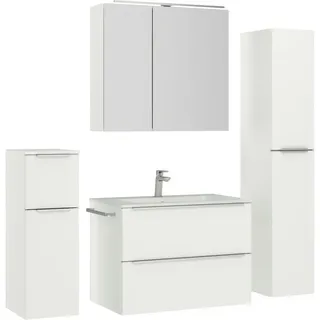 nobilia® Badmöbel-Set Levere, (4-St., vormontiert, mit Soft-Close), inkl. Spiegelschrank mit Beleuchtung und Dimmerfunktion, in 4 Breiten weiß 160 cm x 169 cm x 48,7 cm