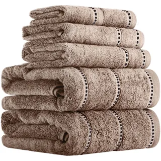 Lavish Home Taupe Luxuriöses Baumwoll, schnell trocknend, kein Verdrehen und weich, 6-teiliges Set mit 2 Badetüchern, 2 Handtüchern und 2 Waschlappen Schwarz, 12" x 12"