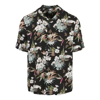 URBAN CLASSICS Viscose Aop Resort Kurzarmhemd Black Tropical XL