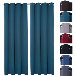 PremiumShop321 2er Pack Verdunklungsvorhang Gardinen mit Ösen, Blickdicht 140x245 cm Vorhang Verdunkelung Midnight (Petrol)