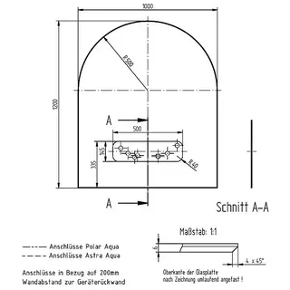 Justus Glasbodenplatte B3  (120 x 100 cm, Gebogen, Mit Ausschnitt)