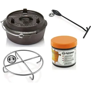 Petromax Feuertopf Starterset ft3-t (Dutch Oven Planer Boden) inkl. Deckelheber + Pflegepaste + Untersetzer