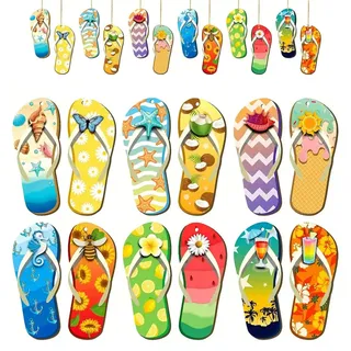 UZYXC Vielseitige Maritime Deko mit 12 Bunter Holz Slipper – Wanddeko als Pool und Badezimmer Schmuck, Jede Kette Einzeln Aufhängbar