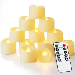 Homemory 12 Stück Fernbedienung Teelichter mit Timer, Teelichter batteriern mit Fernbedienung,flammenlose Kerzen, 2/4/6/8H Timer, ideal für Weihnachten, Hochzeit, Party, Warmweiße Lichter