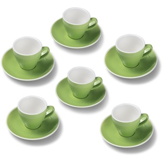 Terra Home 6er Espresso-Tassen Set - Grün, 90 ml, Glossy, Porzellan, Dickwandig, Spülmaschinenfest, italienisches Design - Kaffee-Tassen Set mit Untertassen