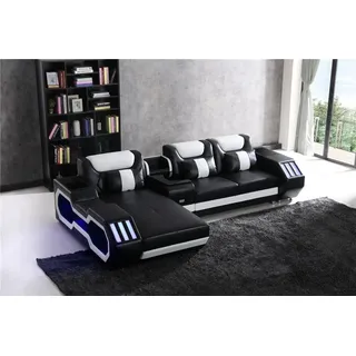 Sofa LED Beleuchtete Ecksofa Wohnzimmer Leder Couch Sitz Polster Wohnlandschaft - Schwarz