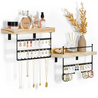 Lolalet 2 Stück Wand‐Schmuckorganizer mit Holzablage -Schwarz