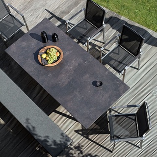 Tisch Noah Profilkufe Edelstahl - 200 x 95 cm HPL Beton-Design
