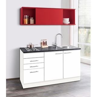 Küchenzeile OPTIFIT "Mini" Komplettküchen-Sets Gr. B/T: 150 cm x 60 cm, rot (küche: weiß, rot, anthrazit, korpus: arbeitsplatte: anthrazit) Küchenzeilen mit Elektrogeräte