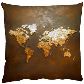 MuchoWow Dekokissen Weltkarte - Gold - Rost, Zierkissen, Deko Kissen mit Füllung, Sofakissen, 60x60 cm 60 cm x 15 cm x 60 cm