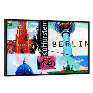 artboxONE Poster mit schwarzem Rahmen 90x60 cm Städte Berlin Collage - Bild Berliner Dom Architektur Berlin