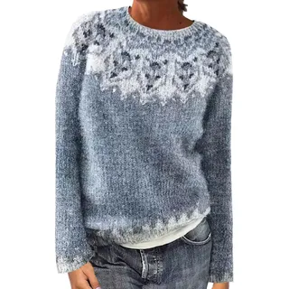 Dyhxuan Pullover Damen Vintage Strickpullover Große Größen Norweger Pulli Warm Bequem Winterpullover Elegant Sweater Rundhals Strickpulli Langarm Wollpullover Autumn Winter Oberteile Wollpulli - M