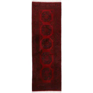 Läufer WOVEN ARTS "Afghan Akhche" Teppiche Gr. B/L: 80 cm x 300 cm, 10 mm, 1 St., rot Teppichläufer handgeknüpft, Wohnzimmer, reine Wolle