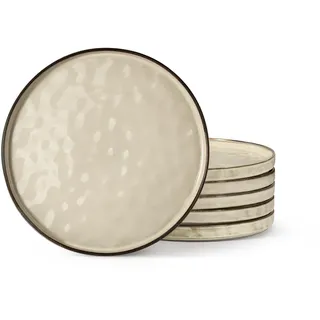 Onader Dessertteller 6er set, 20,2 cm Teller Steingut, klein Kuchenteller Porzellan mit Randerhöhung, Geschirr Essteller zum Servieren, Anti-Kratzer & Mikrowellenfest – Cappuccino Khaki