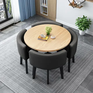 Round/Square Dining table Set with Chairs, Modern Conference Table and 4 Chairs Set, Reception Table and Chair Combination,Wooden Kitchen Table Set for 4 for Living Room Dining Room(80cm(31.5in), 9)