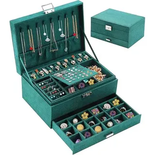 Schmuckkästchen Für Damen, 3-lagiger Schmuckorganizer Aus Samt, Reise-schmuckkästchen, Abschließbarer Schmuckorganizer, Aufbewahrung Für Halsketten, Ringe Und Armbänder