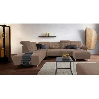 Home Affaire Wohnlandschaft HOME AFFAIRE "Manhattan U-Form", braun (nougat), B:345cm H:102cm T:247cm, Luxus Microfaser2 (90% Polyester, 10% Polyamid);Flachgewebe (100% Polyester);Luxus-Microfaser1 (100% Polyester), Sofas, Wohnlandschaft, 2 Sitze mit elektrischer 