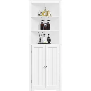 Yaheetech Badezimmerschrank 163 cm H Eckschrank mit verstellbaren Fächer | Hochschrank mit 2 Türen Dreieckige Badkommode Eckregal Standregal Beistellschrank für Badezimmer/Wohnzimmer/Flur/Eingang Weiß