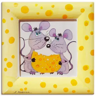 Leinwandbild ARTLAND "Mäuse mit Käse" Bilder Gr. B/H: 50 cm x 50 cm, Tiere quadratisch, 1 St., gelb Leinwandbilder auf Keilrahmen gespannt