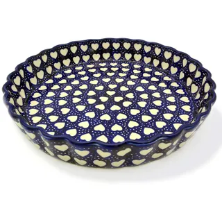 Bunzlauer keramik Tarte- oder Quicheform 26,5 cm (Dekor Weisse Herzen)