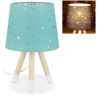 Relaxdays Tischlampe Kinderzimmer, Sterne, Jungen & Mädchen, E14, runder Stoffschirm, 40 cm hoch, mint