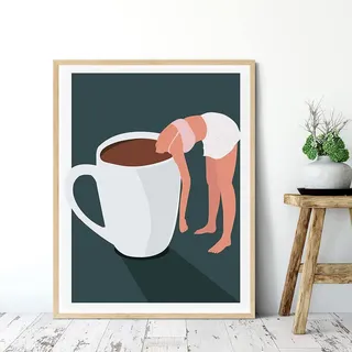 TANYANG Lustige Wandkunst Leinwandmalerei Nordische Kaffeetassen Kaffee Liebhaber Küche Poster Und Drucke Wandbilder Für Badezimmer Wohnkultur 30X40Cm Kein Rahmen