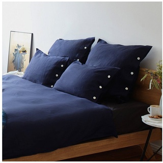 Bettbezug Bellvis Bettdeckenbezug aus 100% Leinen - 200x200 cm, Dunkelblau, Urbanara (1 St), Schlicht & sanft strukturiert, mit Perlmuttknöpfen, aus reinem Leinen blau