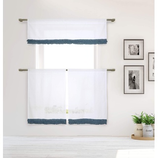 Home Maison Vorhänge und Volants für die Küche, Weiß-Aqua-Blau, 58x15, 29x36 (2 Piece)