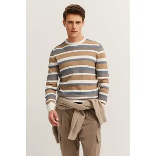 bugatti Rundhalspullover Regular Fit gestreift aus Kaschmir-Mix beige|braun 3XL