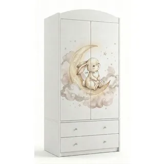 Kinderschrank groß Weiß mit Schubladen und Kleiderstange 88x187 cm Kinder Kleiderschrank 2-türig modern - Weiß