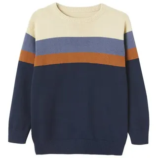 vertbaudet Pullunder Jungen Feinstrickpullover mit Streifen weiß 140